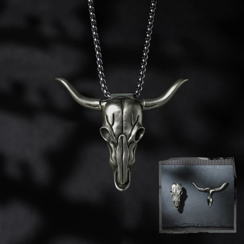 Bull Head Knife Pendant, Bull Head Necklace with Concealed Blade